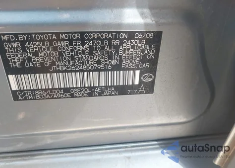 2008 Lexus Is 250 z USA, uszkodzony, nr VIN JTHBK262485079516